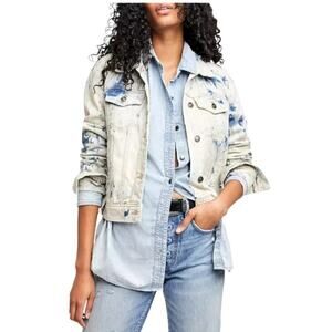 NWT Free People Jones Tie Dye Blue Long Sleeve Rumors Denim Jacket Size S